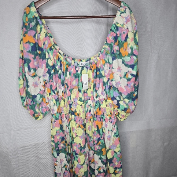 GAP Dresses & Skirts - NWT Gap Shift Dress Colorful Watercolor Floral Short Puff Sleeve Knee Length 2XL